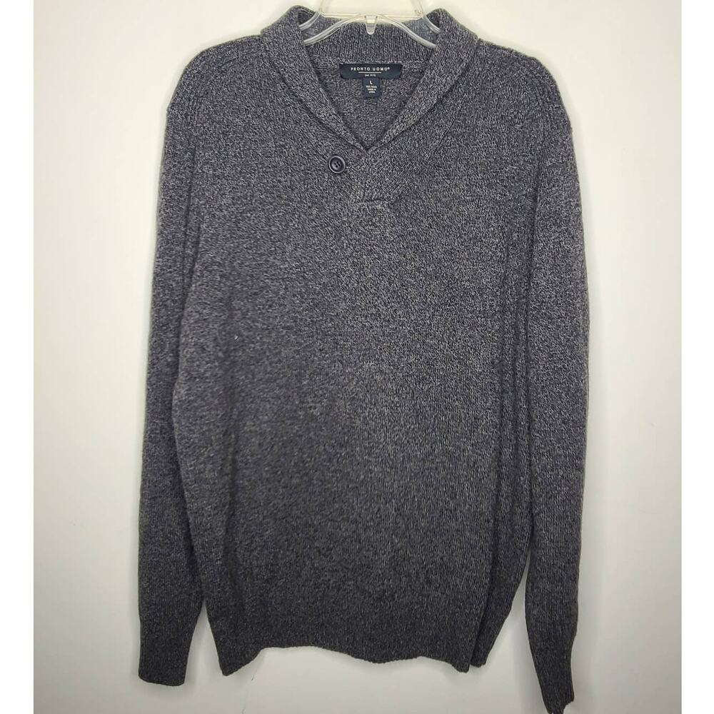 Pronto Uomo gray wool shawl lapel collar sweater - large
